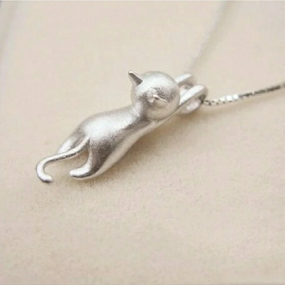 .925 Sterling Silver Cat Pendant w/ 16